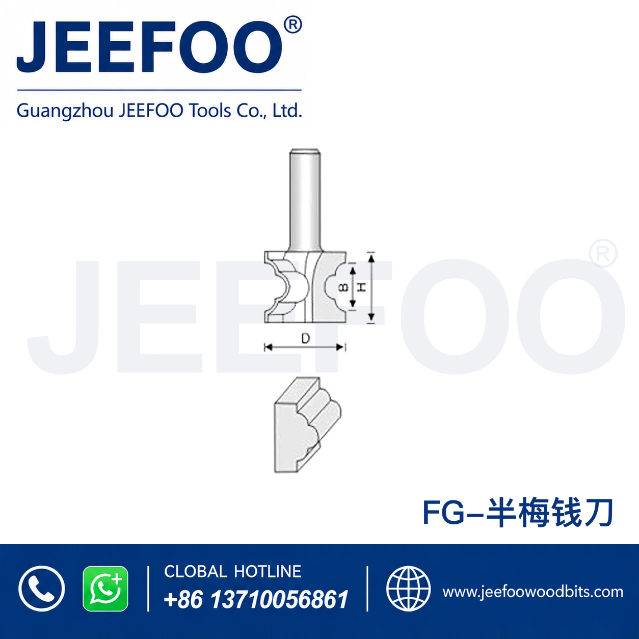 FG Convex Semi-Round Router Bit for Decorative Edges