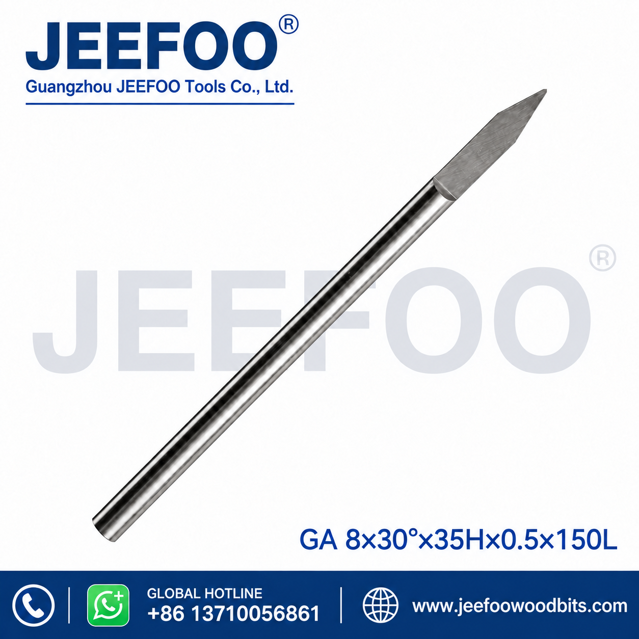 GA-8 x 30° x 35H x 0.5 x 150L Extra-Long Flat-Bottom Engraving Bit for Deep Relief Carving