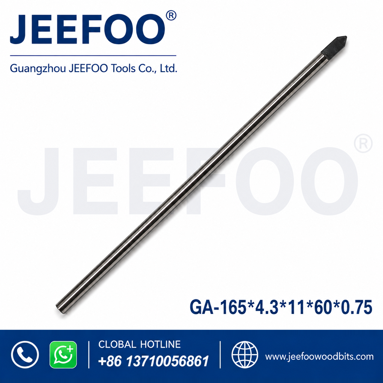 GA-165L x 4.3 mm Shank x 11H x 60° x 0.75 mm Extra-Long Flat-Bottom Router Bit for Deep Wood Relief
