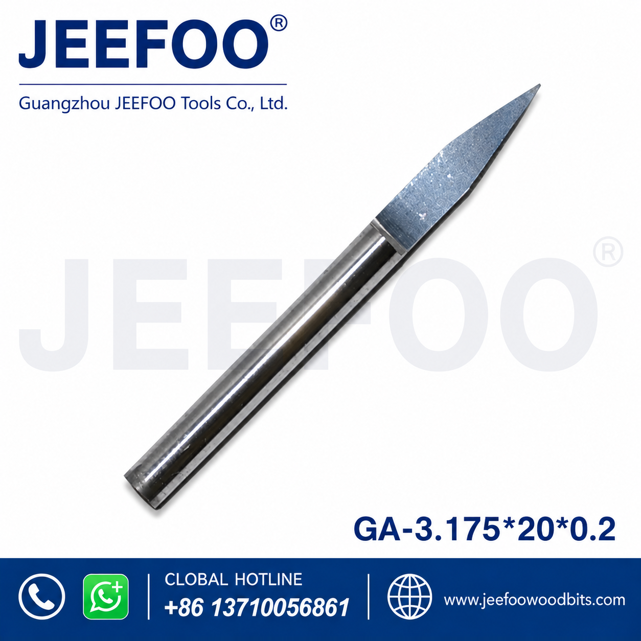 GA-3.175 x 20° x 0.2 mm Solid-Carbide Flat-Bottom Engraving Tool for MDF and Acrylic