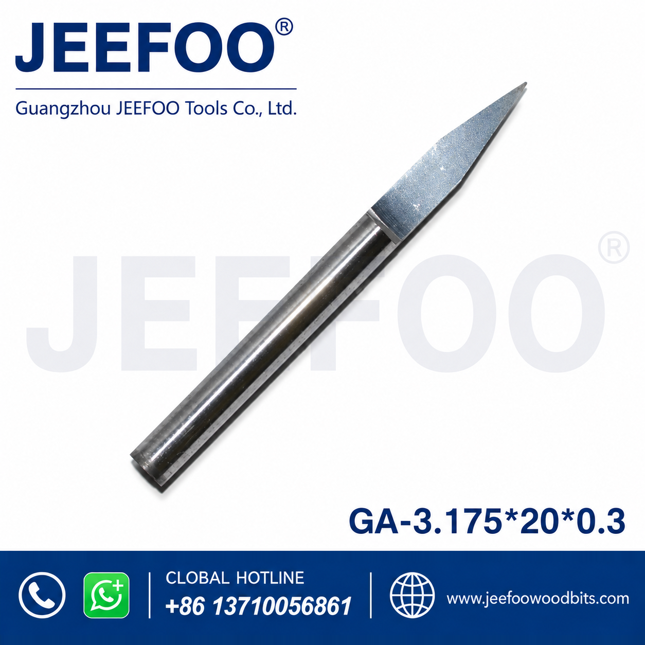 GA-3.175 x 20° x 0.3 mm Flat-Bottom V-Groove Engraving Bit for 2D and 3D Relief