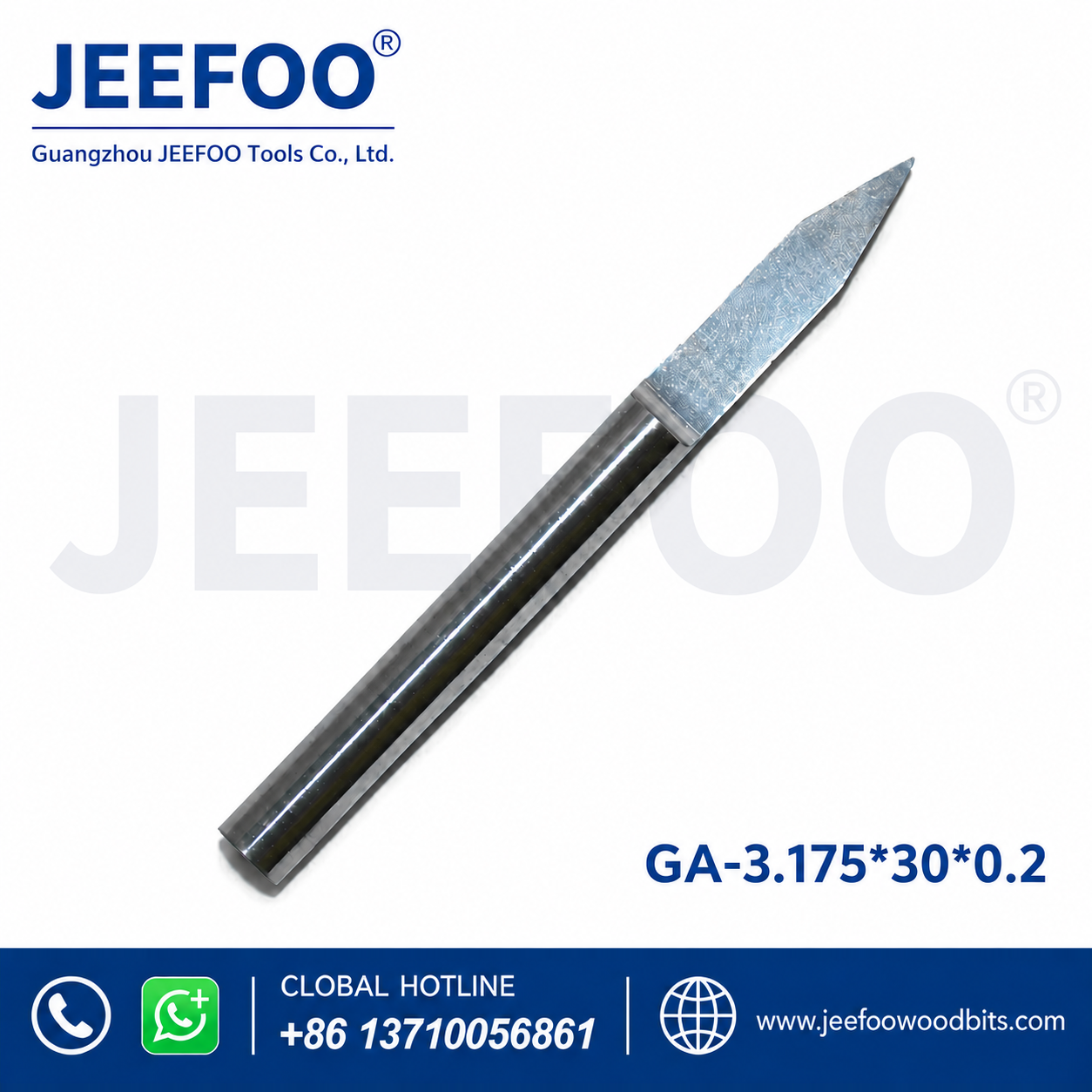 GA-3.175 x 30° x 0.2 mm V-Shape Flat-Bottom Wood Engraving Router Bit