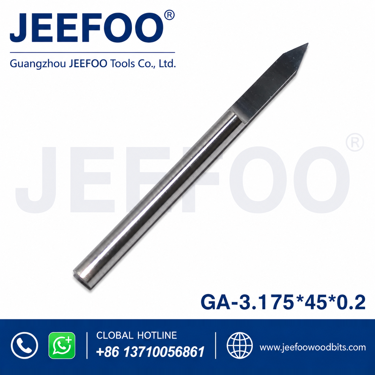 GA-3.175 x 45° x 0.2 mm Smooth Flat-Bottom Carbide Cutter for 3D Relief Machining