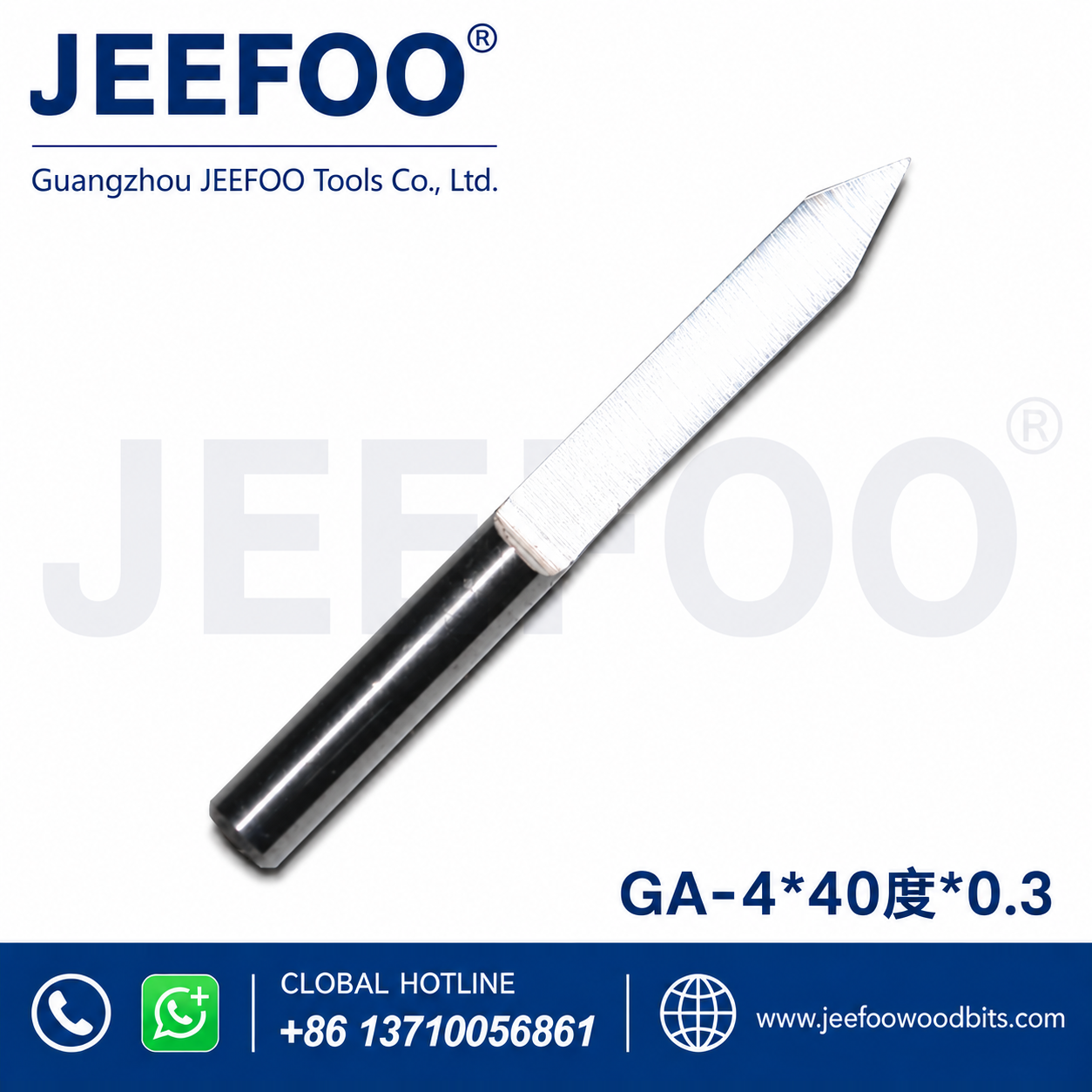 GA-4 x 40° x 0.3 mm Solid-Carbide Flat-Bottom Engraving Bit for Wood, MDF and Acrylic