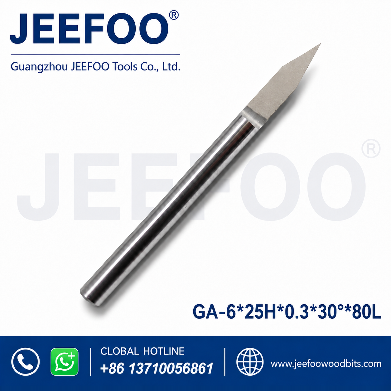 flat-bottom engraving bit - GA-6 x 25H x 0.3 x 30° x 80L Long-Reach Flat-Bottom Engraving Bit for Deep Wood Relief