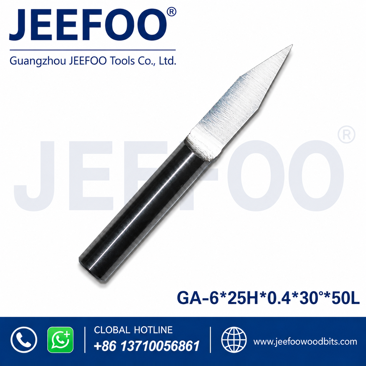 GA-6 x 25H x 0.4 x 30° x 50L Flat-Bottom CNC Carving Cutter for Hardwood and MDF