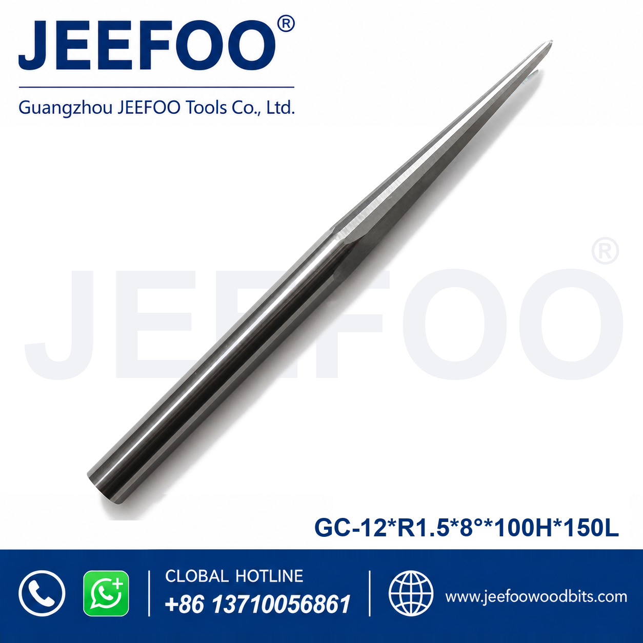 GC-12 x R1.5 x 8° x 100H x 150L Heavy-Duty Taper Ball End Mill for Wood Relief