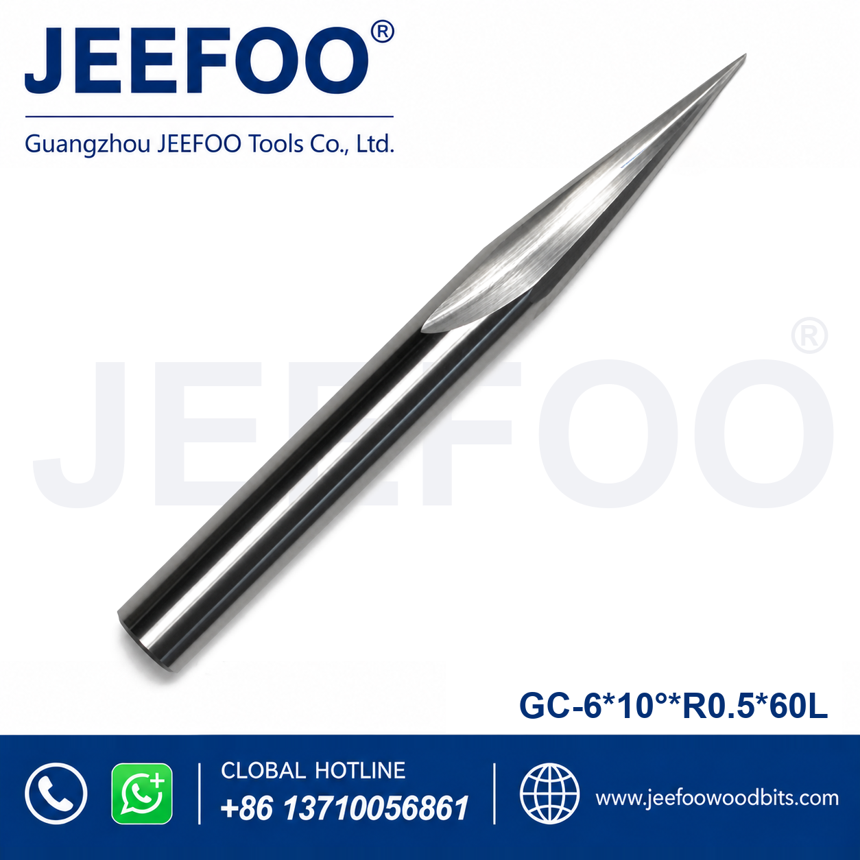 GC-6 x R0.5 x 10° x 60L Compact Taper Ball End Mill for Fine Wood Relief