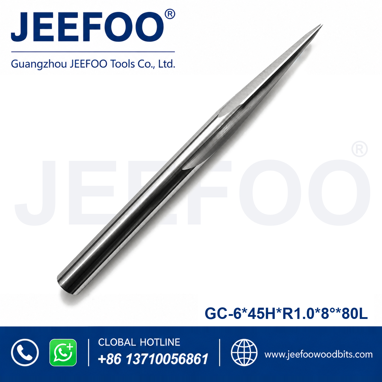 GC-6 x R1.0 x 8° x 45H x 80L Taper Ball End Mill for Rounded Hardwood Profiles