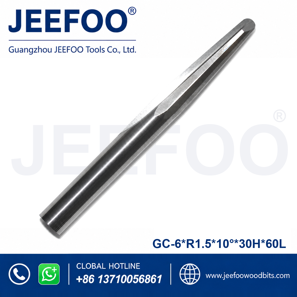 GC-6 x R1.5 x 10° x 30H x 60L Taper Ball End Mill for Compact 3D Wood Relief