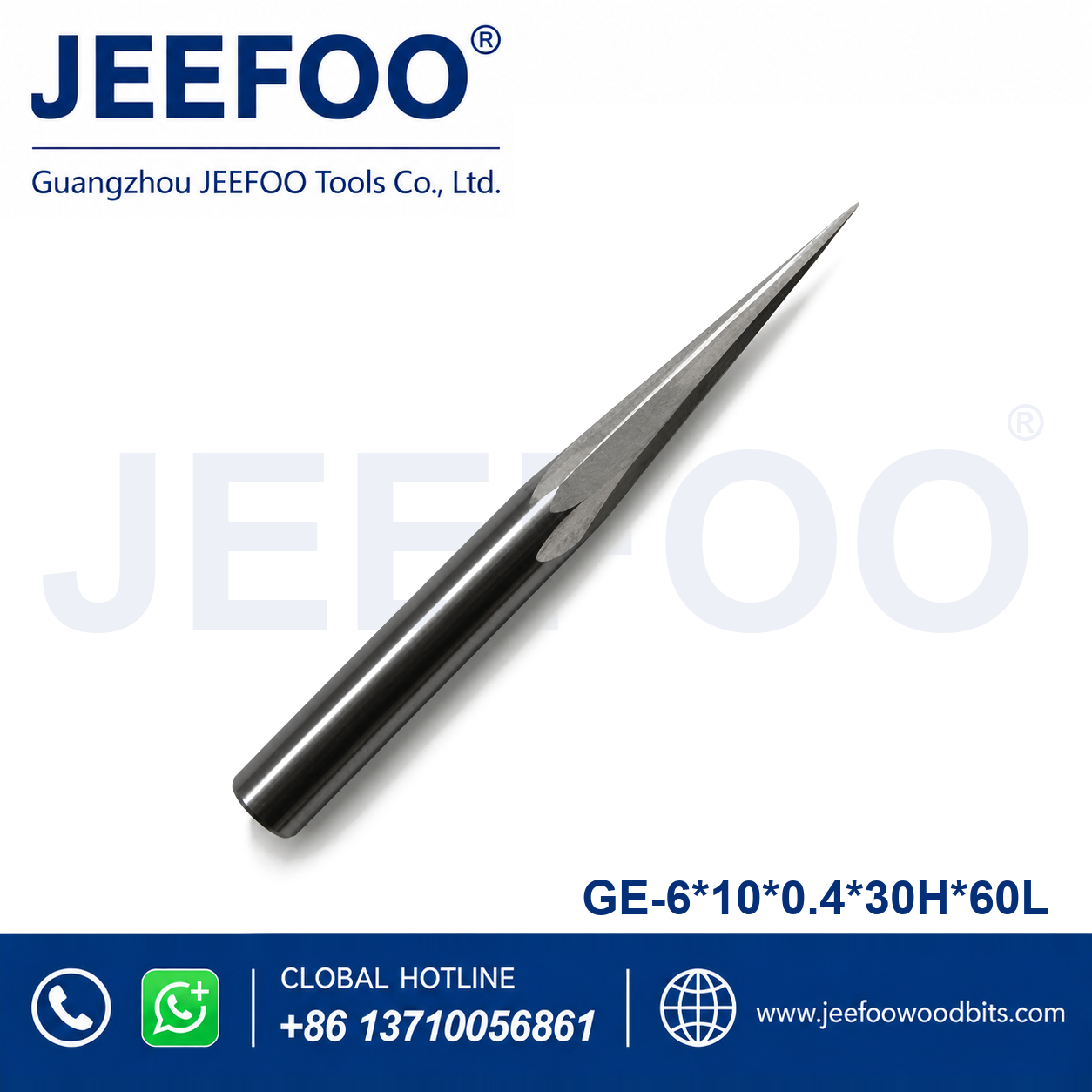 GE-6 x 0.4 x 10° x 30H x 60L Two-Flute Long-Cel Engraving Bit for Fine Relief Work