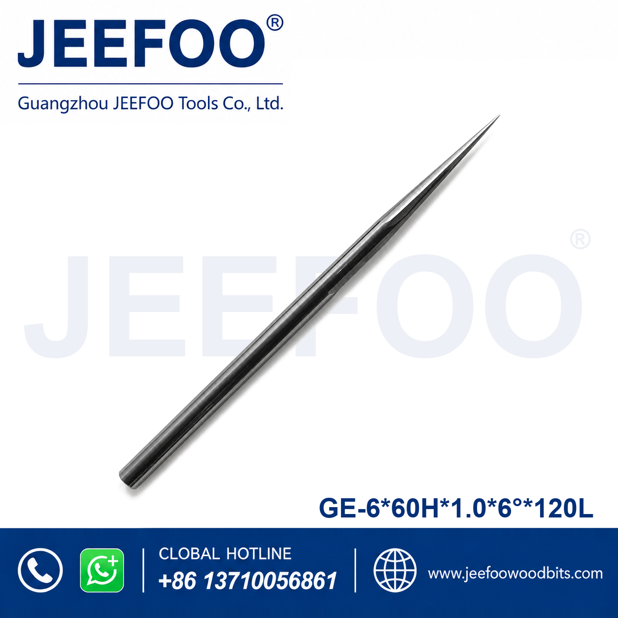 flat-bottom engraving bit - GE-6 x 1.0 x 6° x 60H x 120L Extended-Length Flat-Bottom Engraving Bit for Rosewood Carving