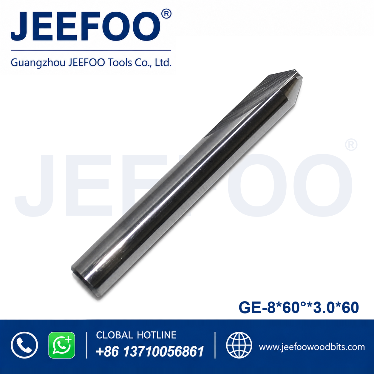 GE-8 x 3.0 x 60° x 60H Long-Cel Flat-Bottom Engraving Bit for Rosewood and Hardwood