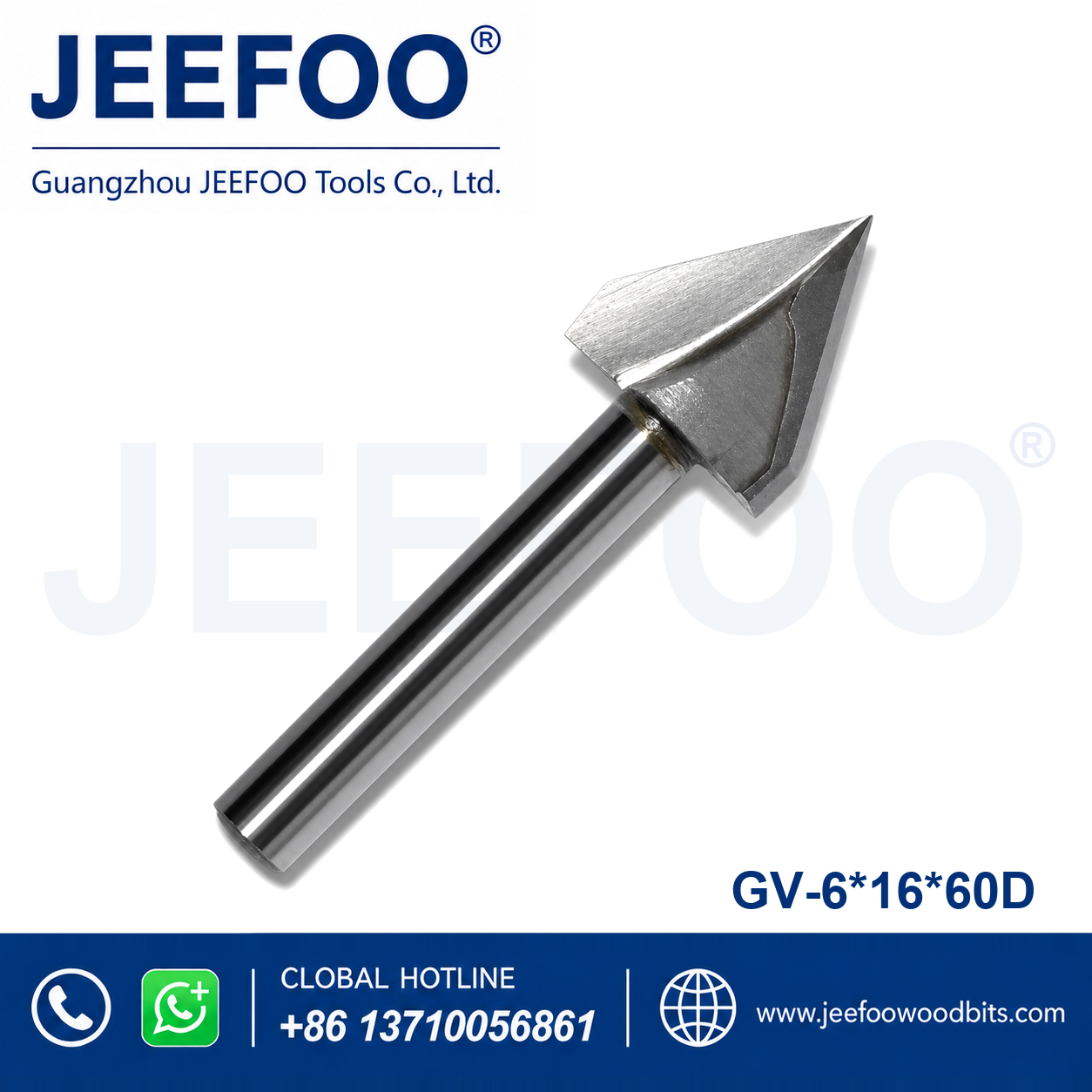 GV-6 x 16 x 60° Solid Carbide Groove Woodworking Tool / 3D V-Shape Router Bit for MDF, Acrylic and PVC CNC Router Engraver