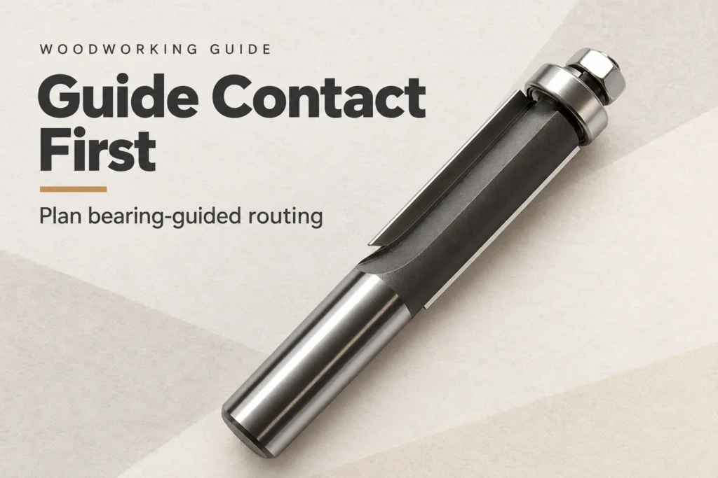 Bearing-guided router bits with a guide bearing: plan template contact before cutting
