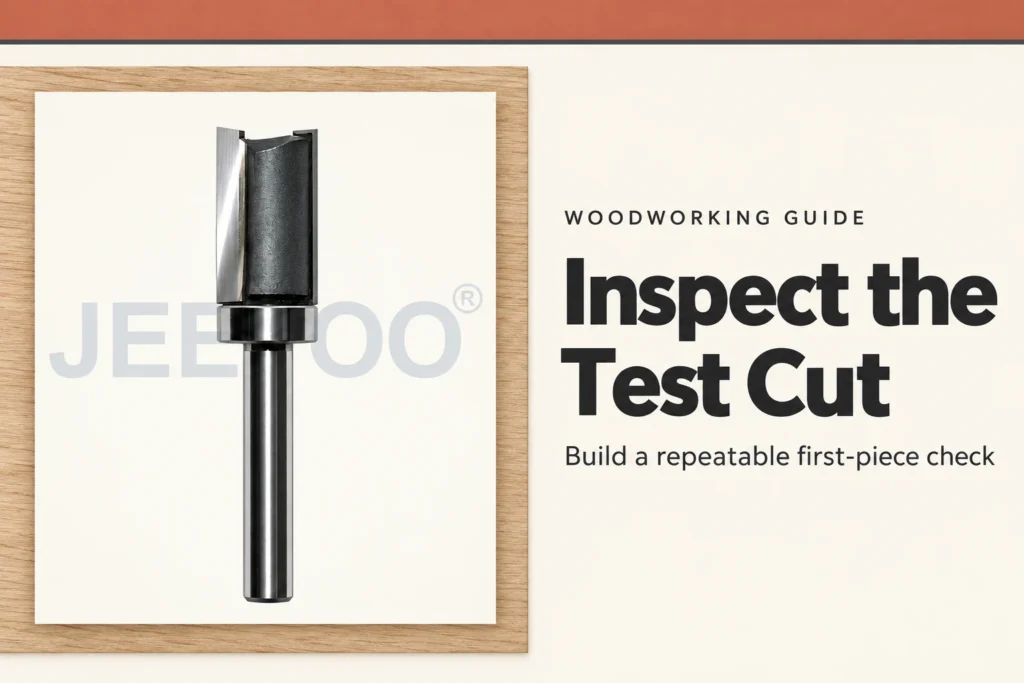 CNC router bit testing with a first-piece coupon and inspection record